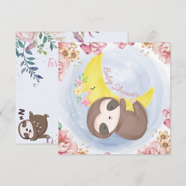 Invitación a Baby Shower Sloth (Anverso / Reverso)