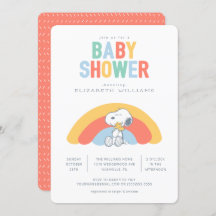 Invitación a Baby Shower Snoopy & Woodstock Rainbo