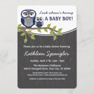 Invitación a Baby Shower sobre el tema de búho