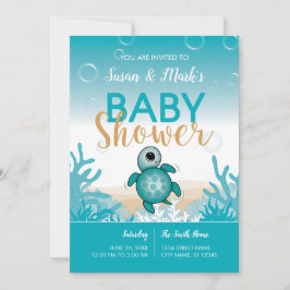 Invitación a Baby Shower sobre el tema de la tortu