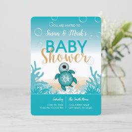 Invitación a Baby Shower sobre el tema de la tortu
