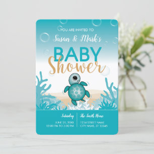 Invitación a Baby Shower sobre el tema de la tortu
