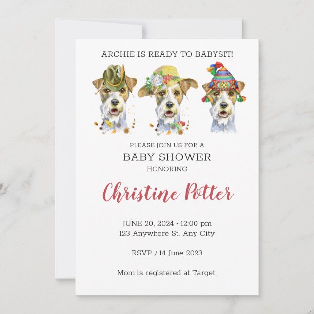 Invitación a Baby Shower sobre el tema de las pipa (Anverso)