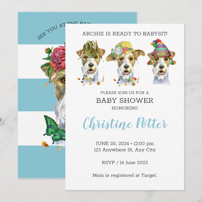 Invitación a Baby Shower sobre el tema de las pipa (Anverso / Reverso)