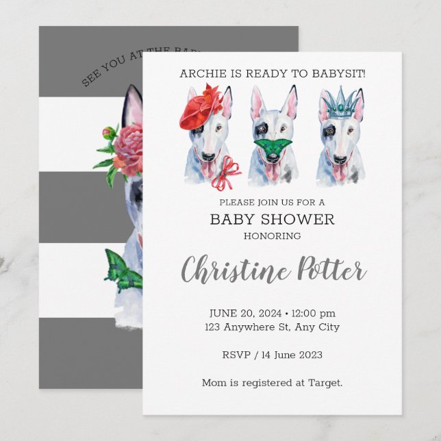 Invitación a Baby Shower sobre el tema de las pipa (Anverso / Reverso)