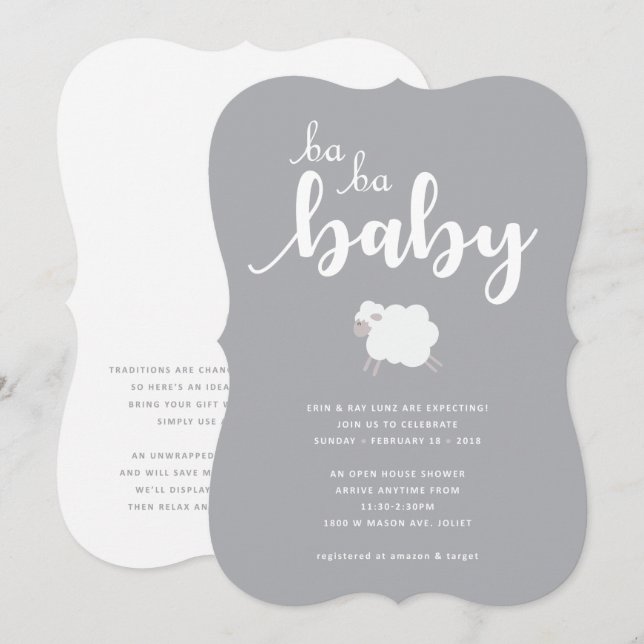 Invitación a Baby Shower sobre el tema del cordero (Anverso / Reverso)