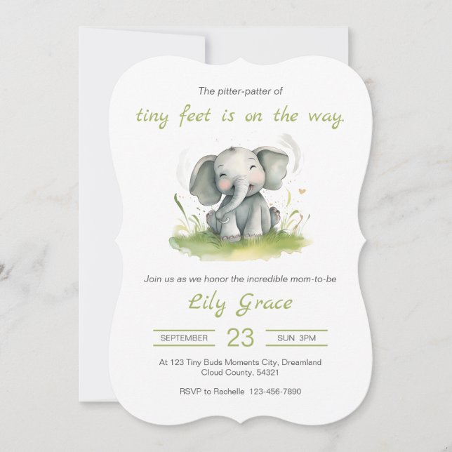 Invitación a Baby Shower sobre el tema del elefant (Anverso)