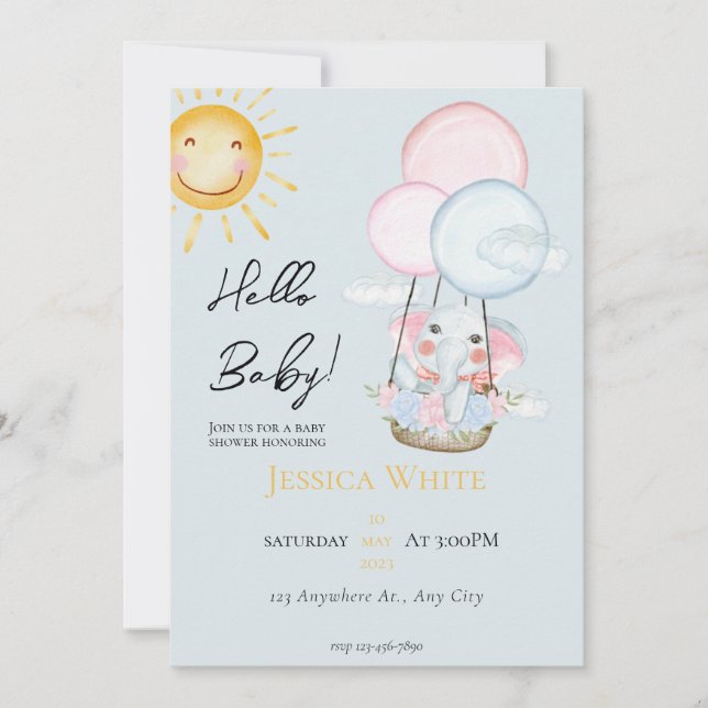 Invitación a Baby Shower sobre el tema del elefant (Anverso)