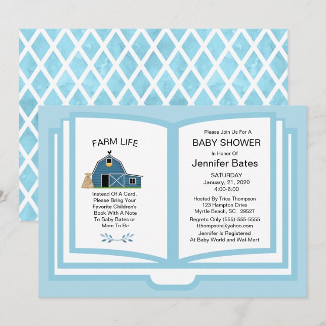 Invitación a Baby Shower sobre el tema del libro a (Anverso / Reverso)