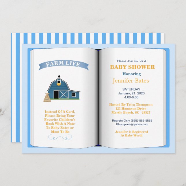 Invitación a Baby Shower sobre el tema del libro a (Anverso / Reverso)