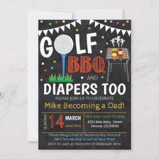Invitación a Baby Shower sobre golf y barbacoa