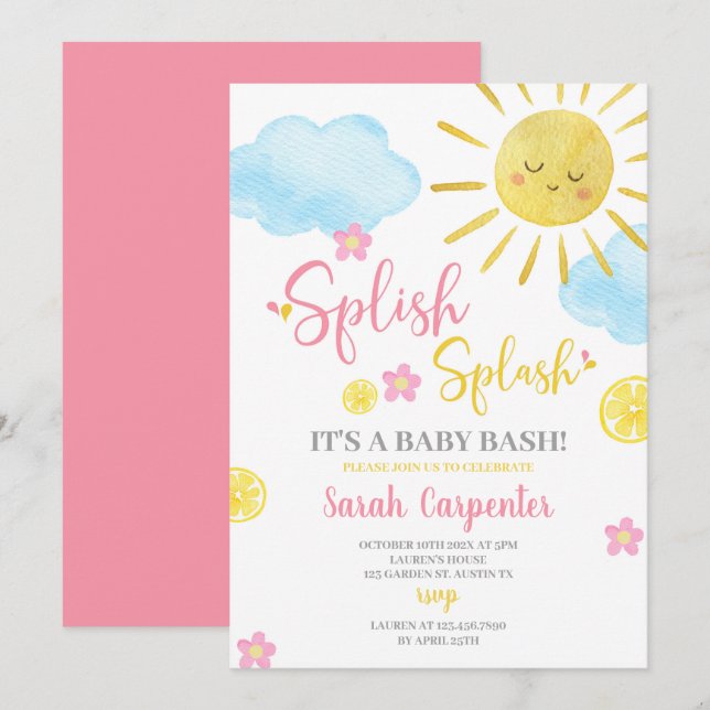 Invitación a Baby Shower Splish (Anverso / Reverso)