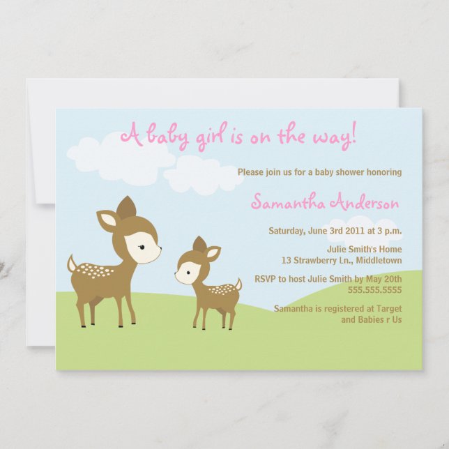 Invitación a Baby Shower Spring Deer and Fawn - Ch (Anverso)