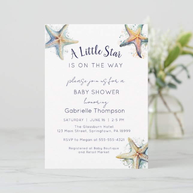 Invitación a Baby Shower STARFISH (Anverso de pie)