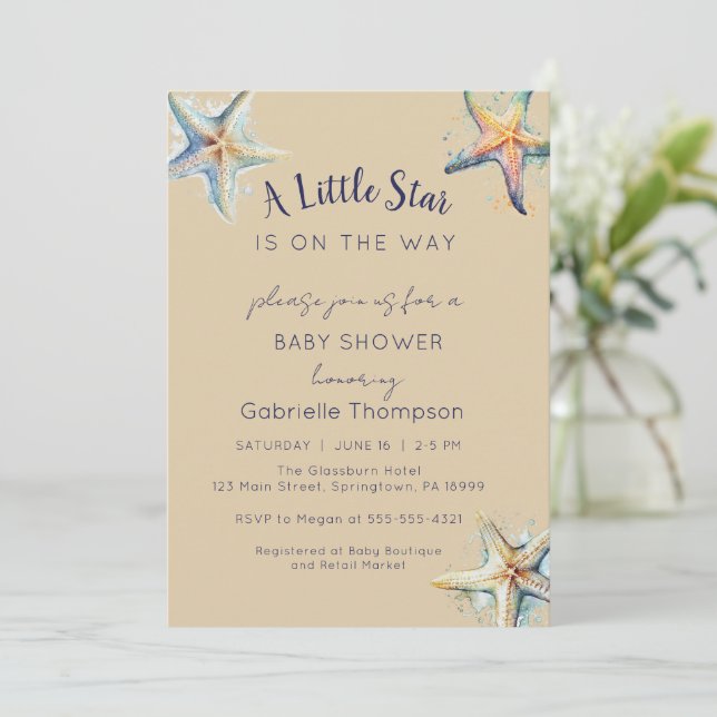 Invitación a Baby Shower STARFISH (Anverso de pie)