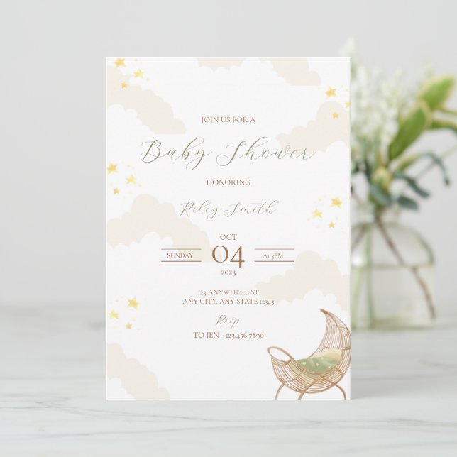 Invitación a Baby Shower Starry Night (Anverso de pie)