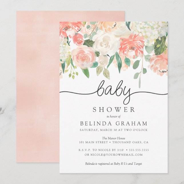 Invitación a Baby Shower| Sweet Florals 02 (Anverso / Reverso)