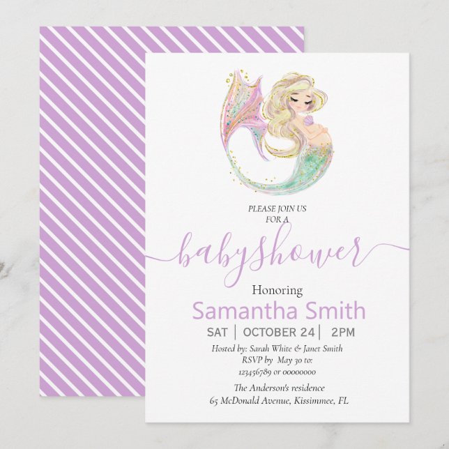 Invitación a Baby Shower SWEET Happy MERMAID (Anverso / Reverso)