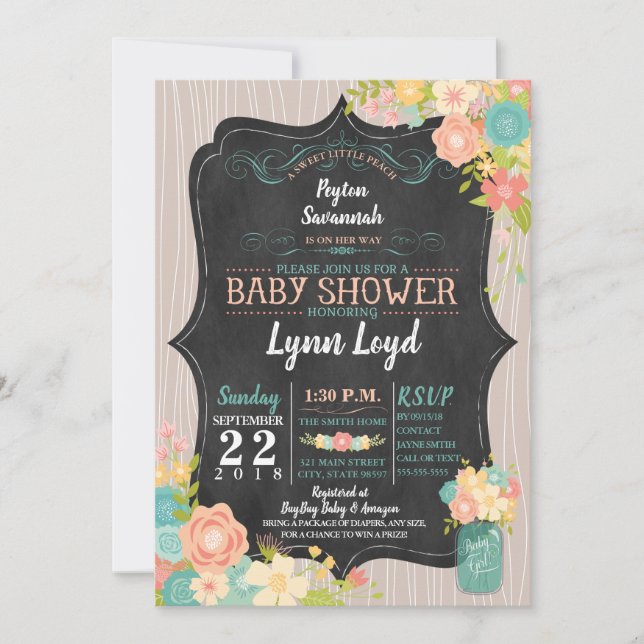 Invitación a Baby Shower Sweet Little Peach (Anverso)