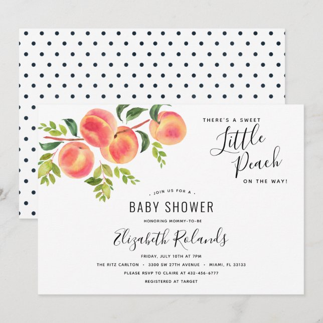 Invitación a Baby Shower Sweet Little Peach (Anverso / Reverso)