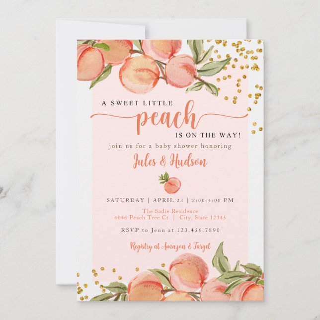 Invitación a Baby Shower Sweet Little Peach (Anverso)