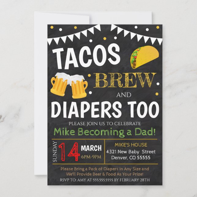 Invitación a Baby Shower Tacos y Beer (Anverso)