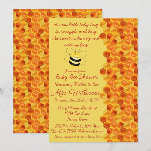 Invitación a Baby Shower temática de Cute Bee (Anverso / Reverso)