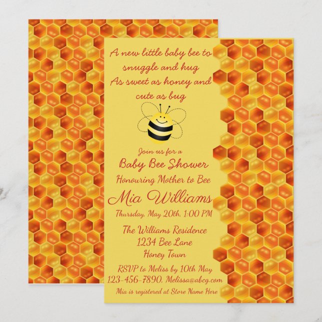 Invitación a Baby Shower temática de Cute Bee (Anverso / Reverso)