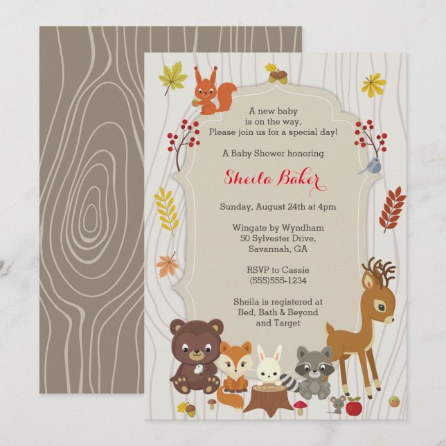 Invitación a Baby Shower temática de Fall Woodland (Anverso / Reverso)