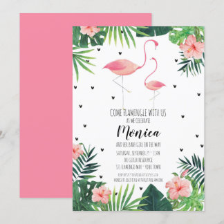 Invitación a Baby Shower temática de Flamingo