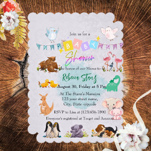 Invitación a Baby Shower temática de la fauna salv