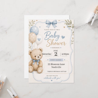 Invitación a baby shower temática de osito de pelu