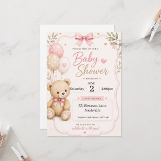 Invitación a baby shower temática de osito de pelu