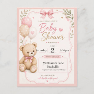 Invitación a baby shower temática de osito de pelu