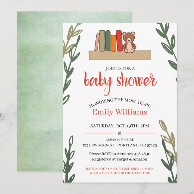 Invitación a Baby Shower temática del libro (Anverso / Reverso)