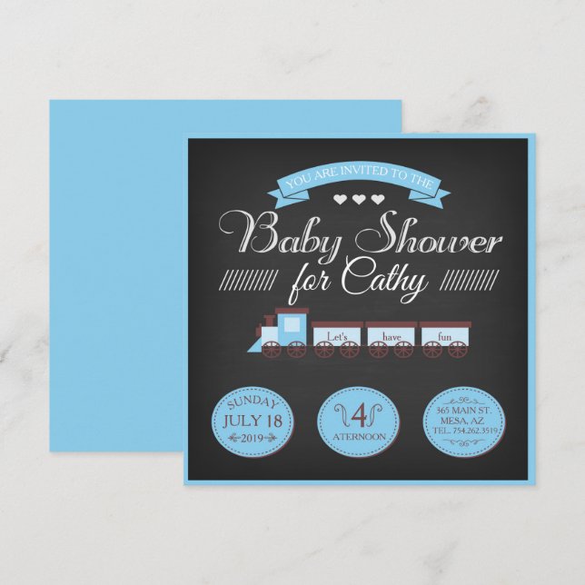 Invitación a Baby Shower Toy Train (Anverso / Reverso)