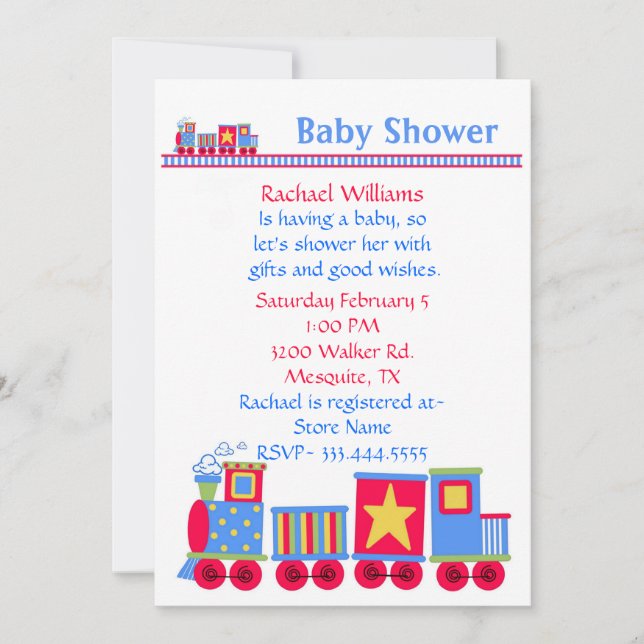 Invitación a Baby Shower Toy Train (Anverso)