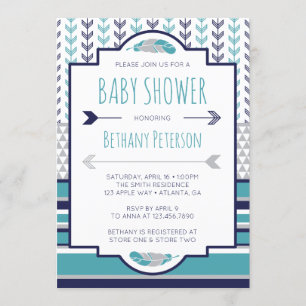 Invitación a Baby Shower tribal, azteca, flechas,