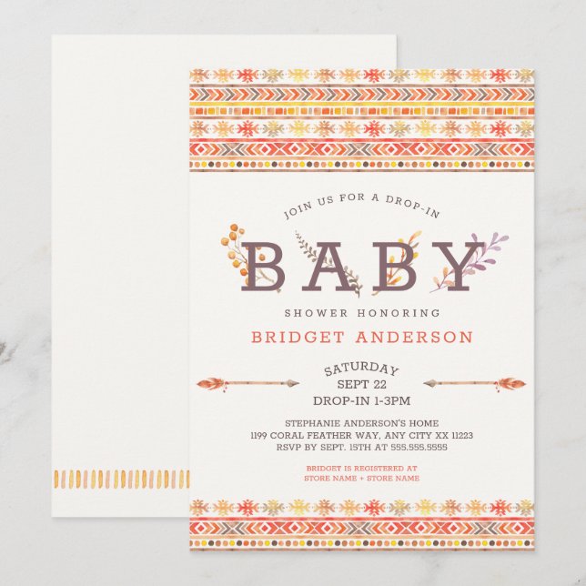 Invitación a Baby Shower tribal de Boho para el ab (Anverso / Reverso)