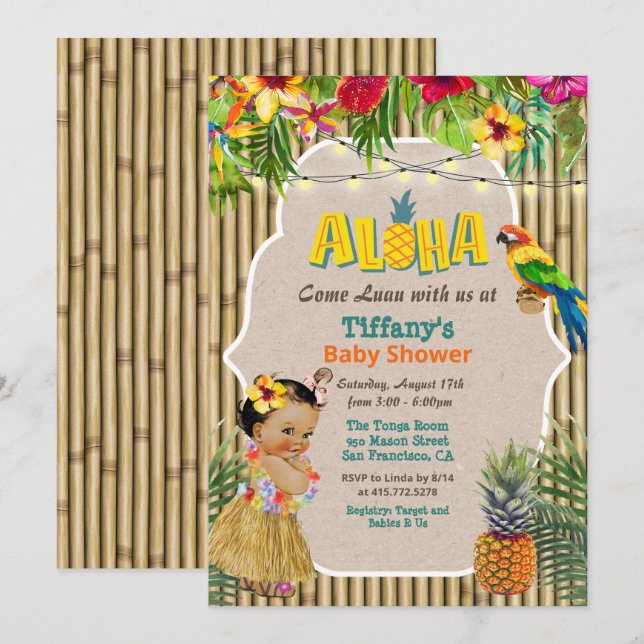Invitación a Baby Shower Tropical Aloha Luau (Anverso / Reverso)
