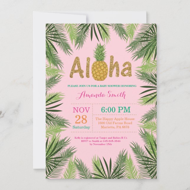 Invitación a baby shower tropical de piña (Anverso)