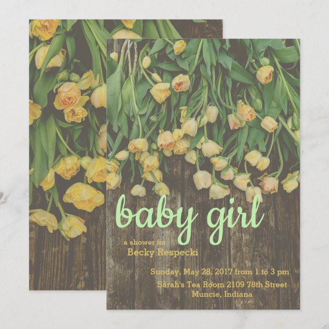 Invitación a Baby Shower Tulip de primavera (Anverso / Reverso)