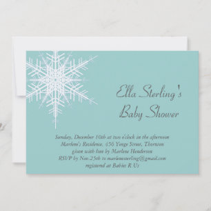Invitación a Baby Shower turquesa con copo de niev