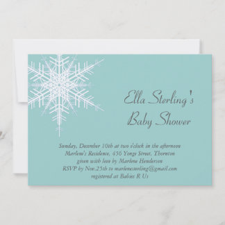 Invitación a Baby Shower turquesa con copo de niev