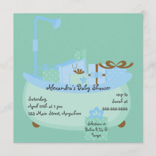 Invitación a Baby Shower turquesa y azul tub
