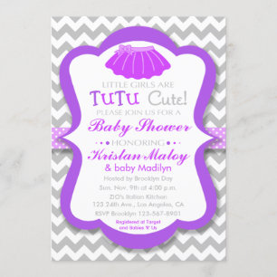 Invitación a Baby Shower Tutu Cute Purple