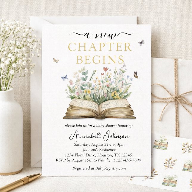 Invitación a baby shower: Un nuevo capítulo comien (Subido por el creador)