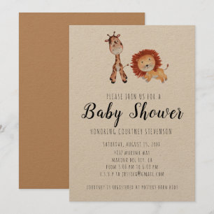 Invitación a Baby Shower Unisex Giraffe & Lion