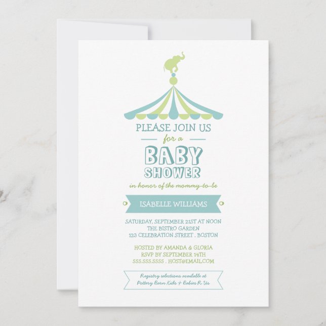 Invitación a Baby Shower verde azul del carnaval d (Anverso)