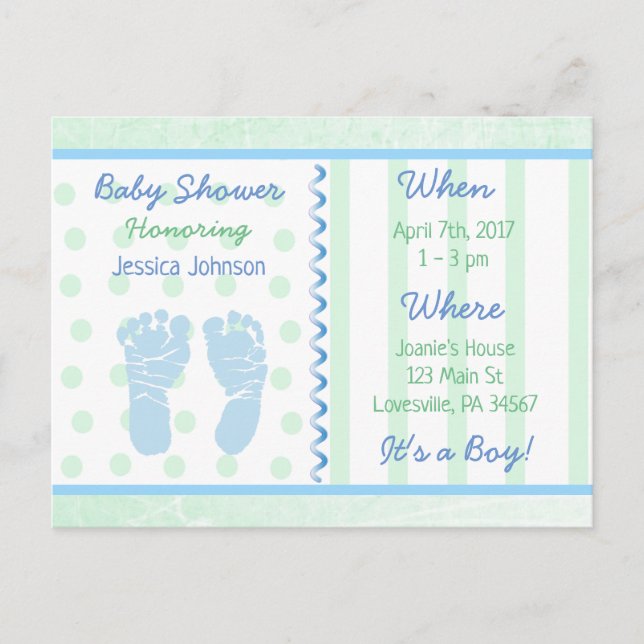 Invitación a Baby Shower verde de Baby Boy Blue Sa (Anverso)